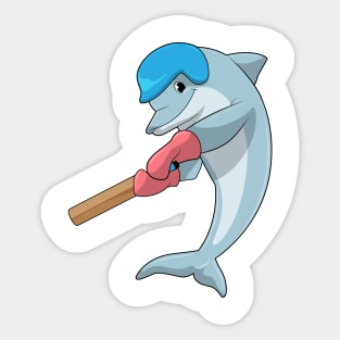 Dolphin at Cricket with Cricket bat Sticker